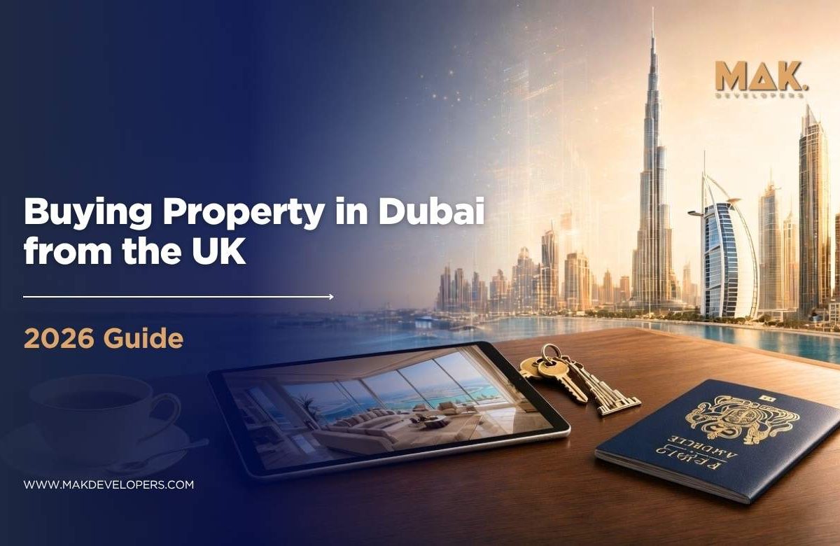 Buying property in Dubai from the UK — Dubai skyline at dusk
