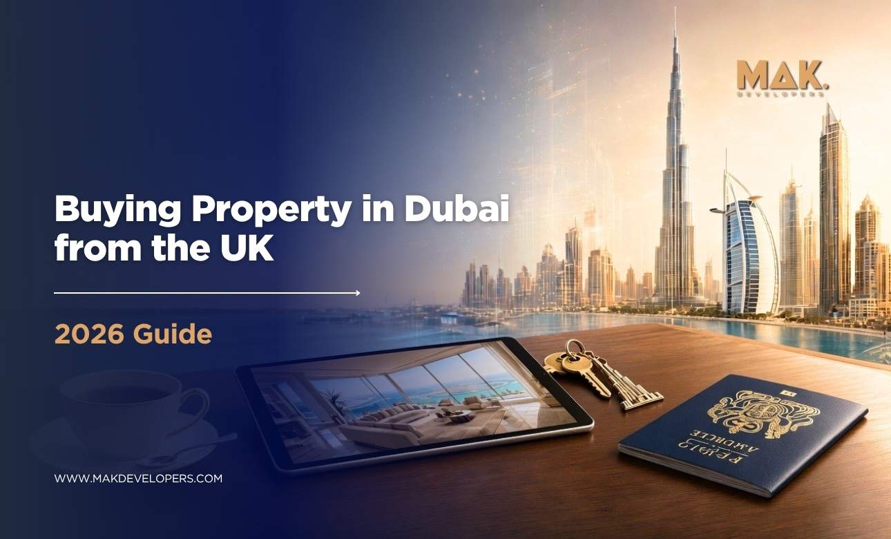Buying property in Dubai from the UK — Dubai skyline at dusk